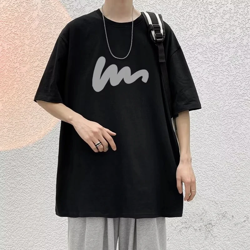 Korean Fashion Funny Letter Printing Men‘s T Shirts Summer Harajuku Casual Loose O-neck Oversize Women Short Sleeve Tops Tees