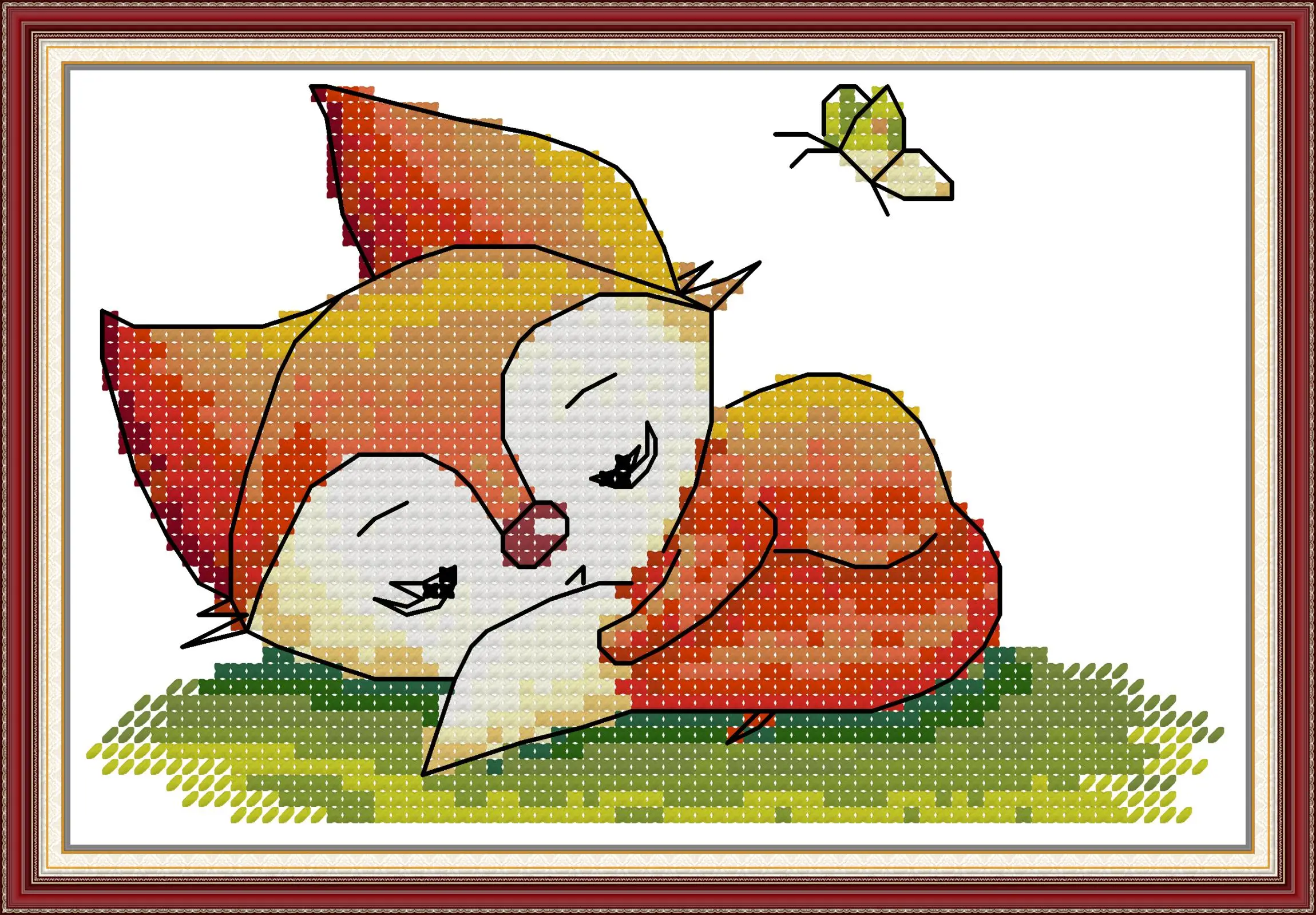 

Maydear Full Cross Stitch Kit,11CT/14CT/16CT/9CT Aida Fabric,DMC Threads Sewing Pattern Embroidery Set-Sleeping little fox