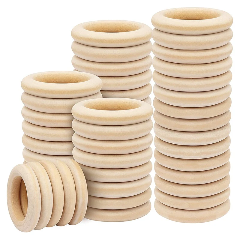 

100PCS Natural Wood Rings For Crafts 55Mm Lace Rings Solid Wood Rings For DIY Crafts, Connectors Jewelry Making