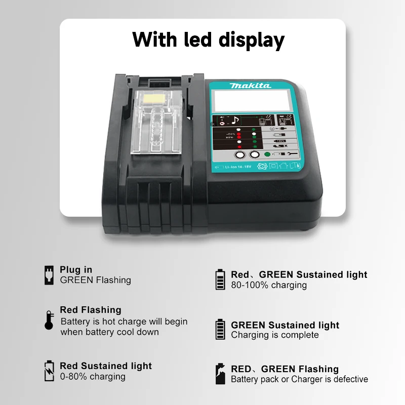 Makita 18V charger with rechargeable battery for Makita BL1830 BL1830B BL1840 BL1850 BL1850B original charger fast charging