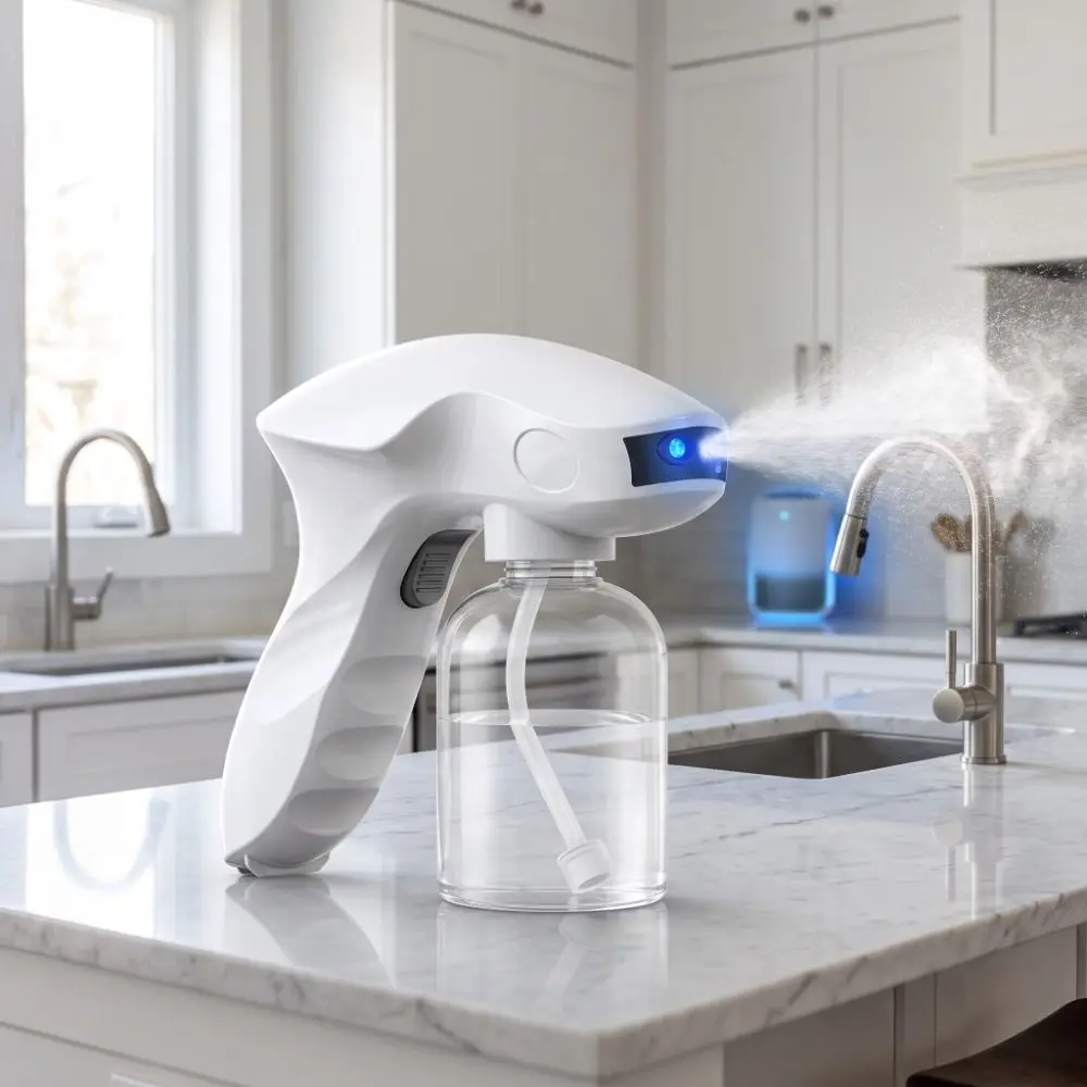 Blue Light Electric Atomizer Sprayer Rechargeable Wireless Mist Spray Machine Portable Handheld Shark Shaped Disinfector