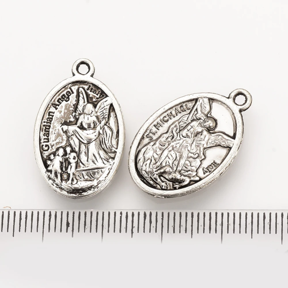 20Pcs St Michael and Guardian Angel Medal Alloy Pendants Oval Style Pendant Jewel Silver Pendant Decoration 25x16x3mm