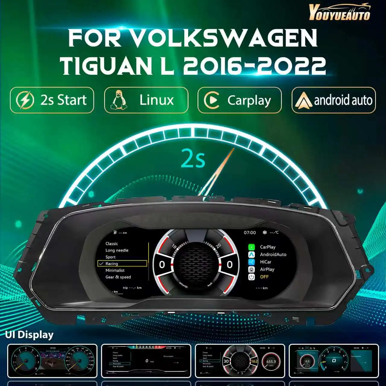 12,3'' LCD-Digital-Armaturenbrett für Volkswagen Tiguan L Baujahre 2016-2022, Instrumententafel, Cockpit-Tachometer mit Navigation