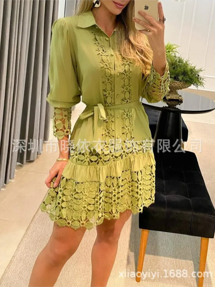 

Women's Spring Summer New Collection Hooded Long Sleeve Korean Fashion Lace Splicing Solid Color Non Ironing Shirt