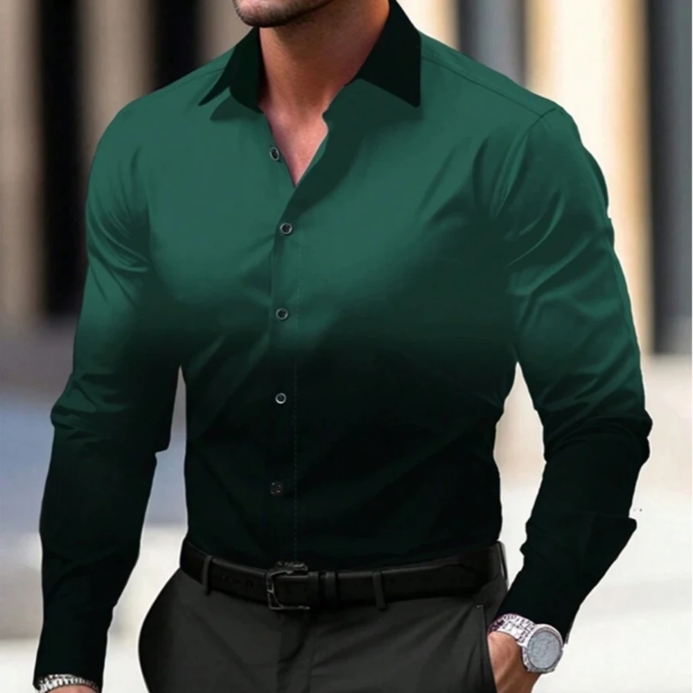 Frühherbst neue Farbverlauf Farbe Herren Button Up Shirt 2024 Herren Langarmhemd Elegantes Herren Top Herren vielseitiges Hemd