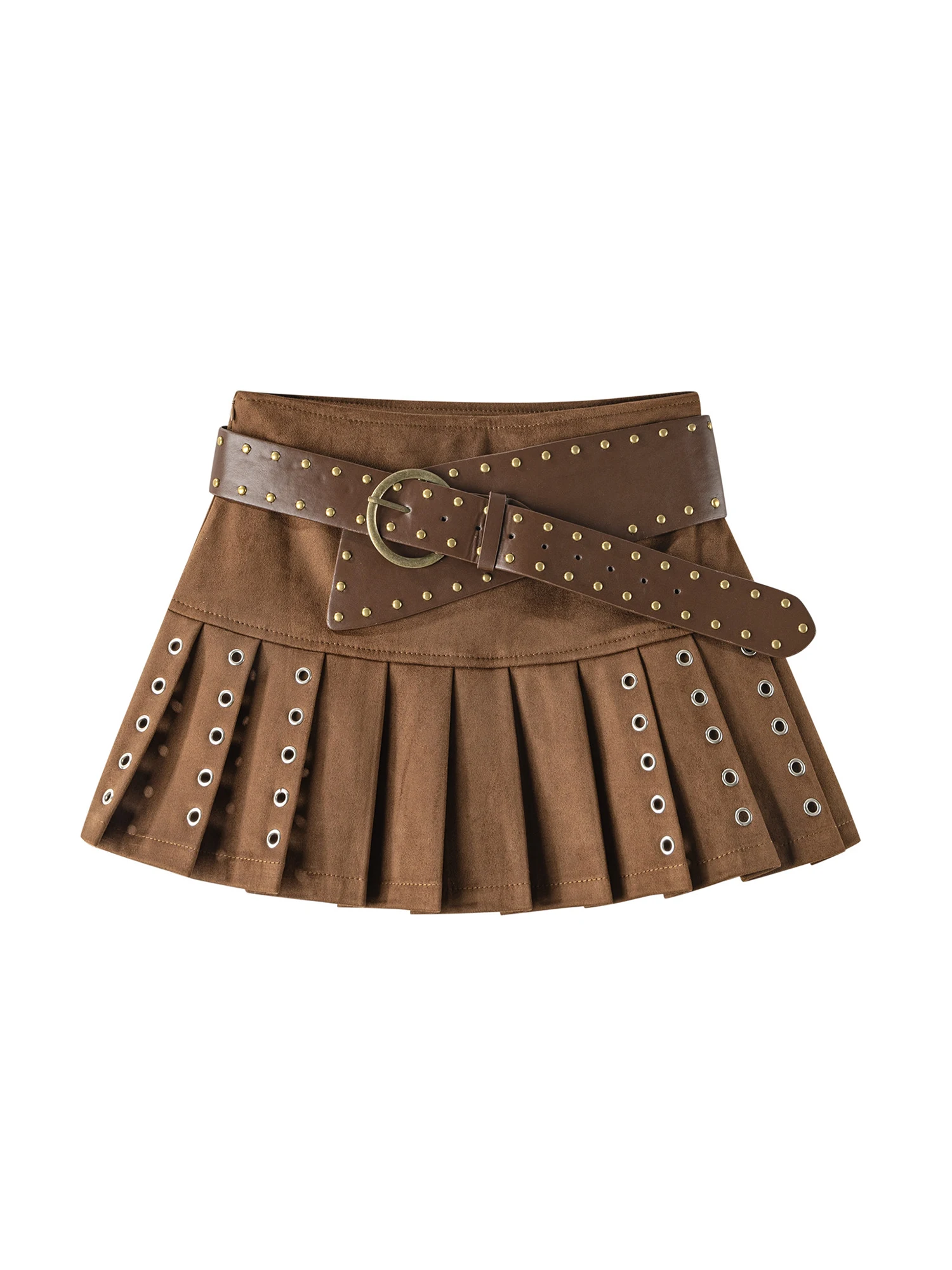 

Women Brown A-line Mini Pleated Skirt Vintage Skirt Harajuku Korean Style Y2k Skirts with Belt 2000s Clothes Spring Summer 2026