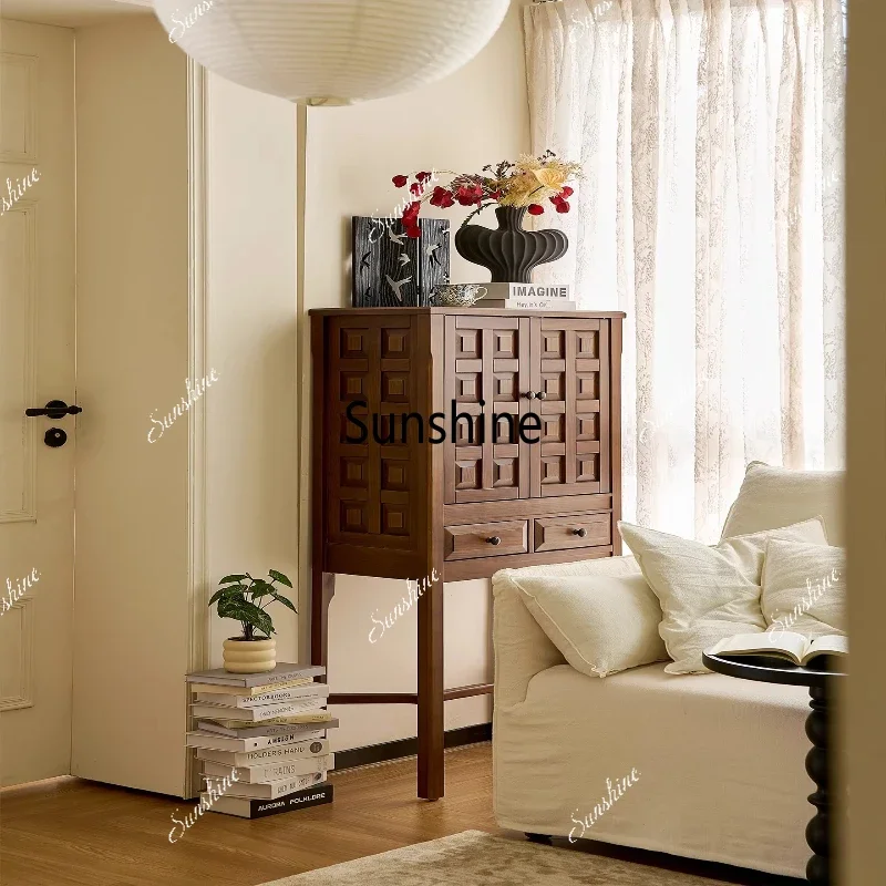 

Y.Medieval solid wood display living room household storage, side storage high cabinet