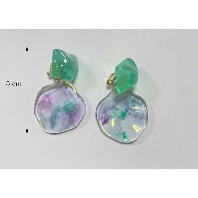 Aurora Blue Wavy Round Transparent Geometric Ear Clips Korean Spring Summer Acrylic Shell Shaped Clip on Earrings No Piercing