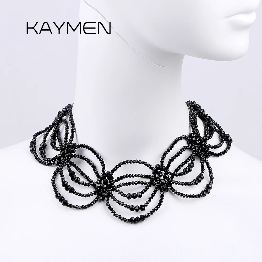 New Trendy Strands Beaded Necklace Earrings Jewelry Sets for Women Costume Accessory Fashion Crystals Chokers Necklaces