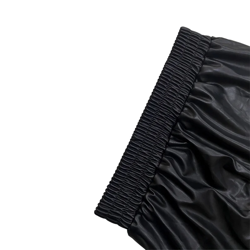 Slergiri Pantaloncini al ginocchio in pelle nera da donna 2025 Autunno Inverno Tasche in vita alta elastica Pantaloncini casual a gamba dritta