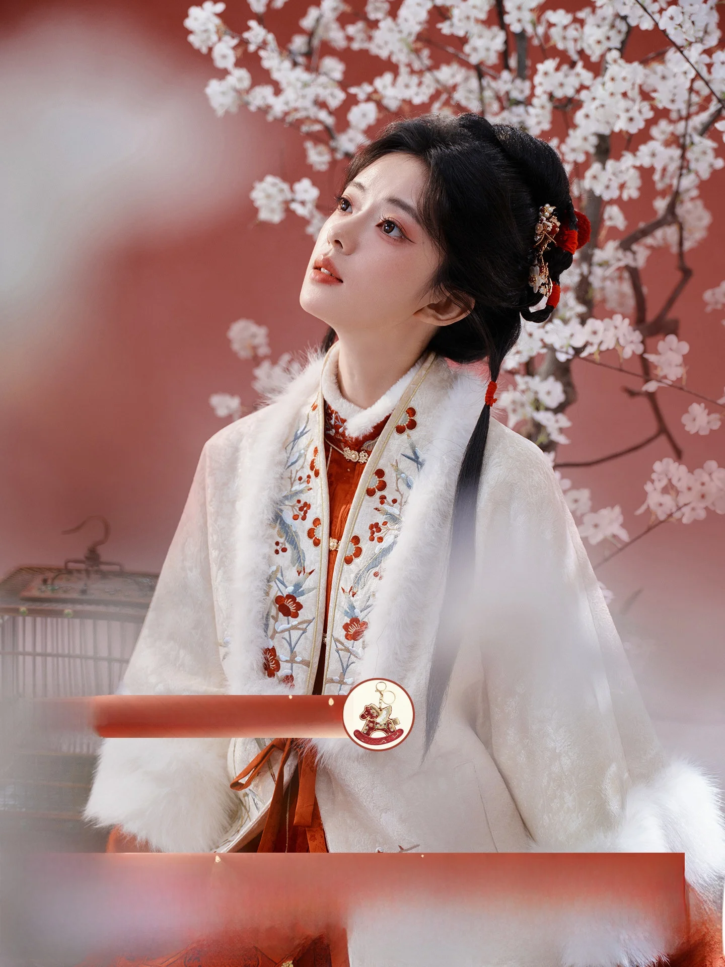 

Оригинальный зимний короткий плащ Hanfu July Evening с юбкой и подкладкой из флиса, женский костюм в стиле династии Мин