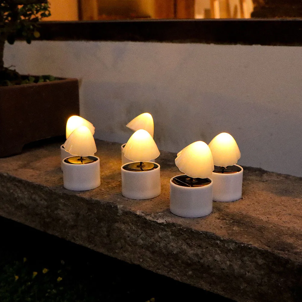 

6 Pcs Electronic Solar Mushroom Lights Plastic Pp Rechargeable Votive Candles