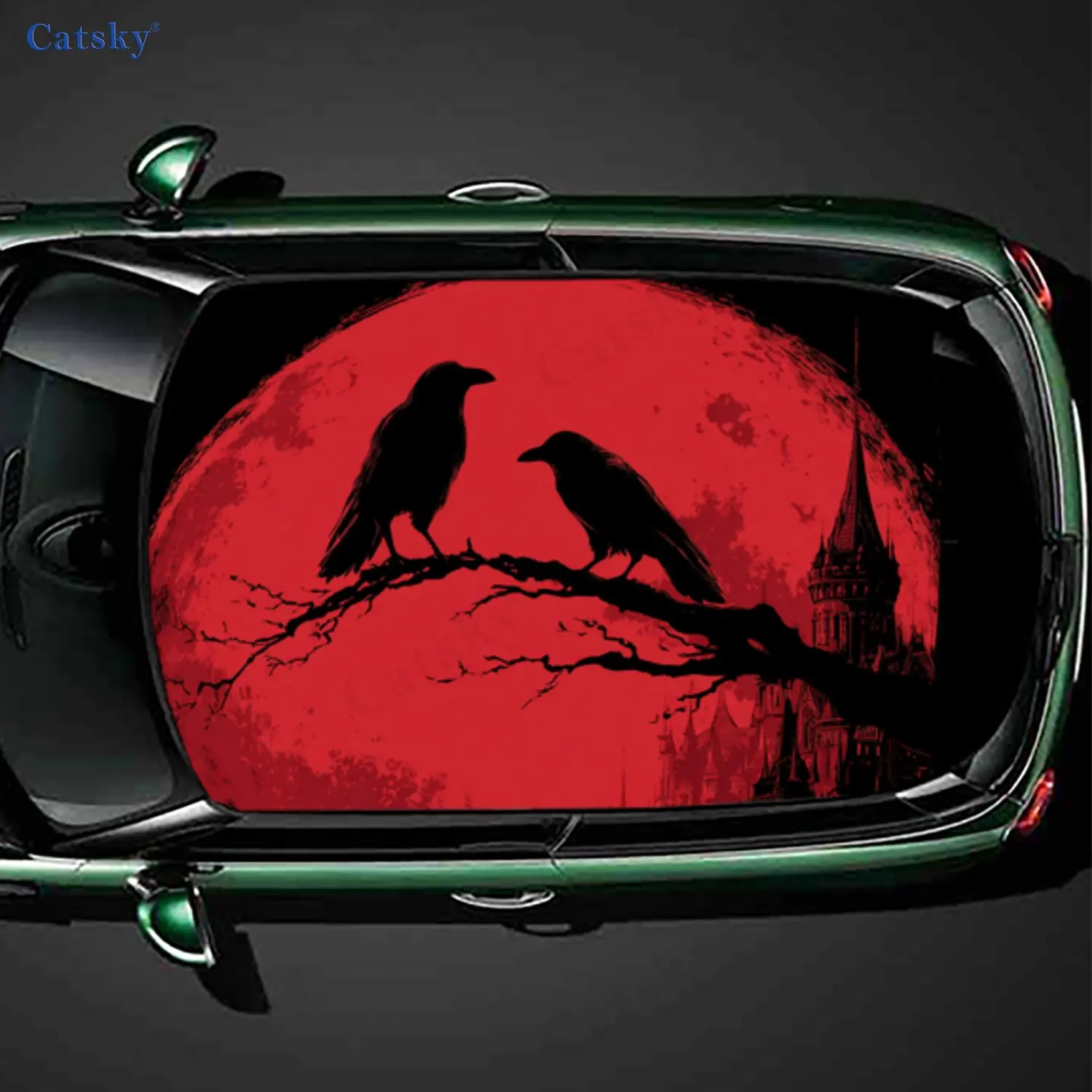 

Gothic Black Raven Blood Moon Wonder Car Roof Sticker, PVC Self-Adhesive Waterproof Car Vinyl Decal, Car Decoration Protection S