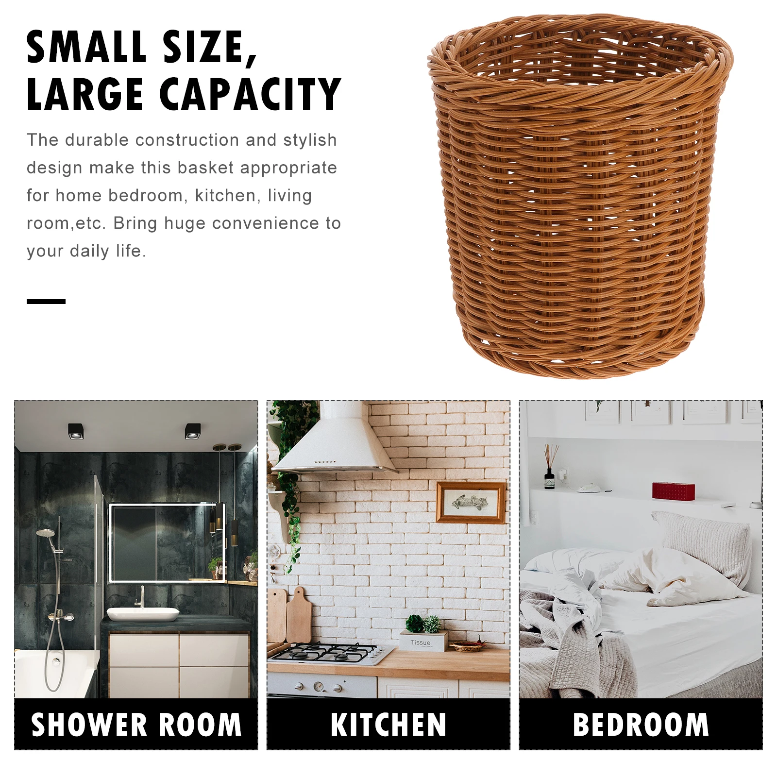 

Coffee Medium Simulation Rattan Plastic Pen Holder Storage Basket For Table Stationery Organizer Sundries Container Office