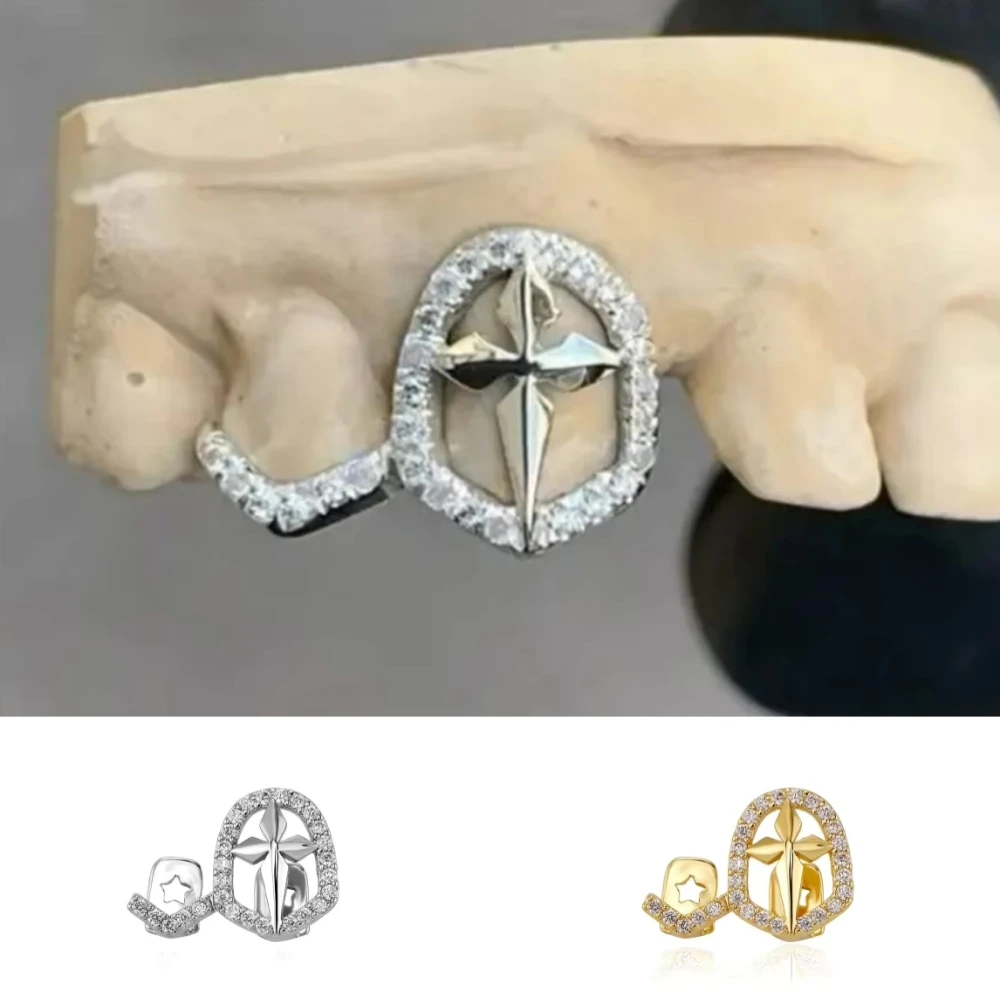 

Винтажные зубные накладки Y2K Punk с цирконами и полым крестом, хип-хоп гриллзы с камнями CZ, для женщин, мужчин, пар, ювелирный подарок