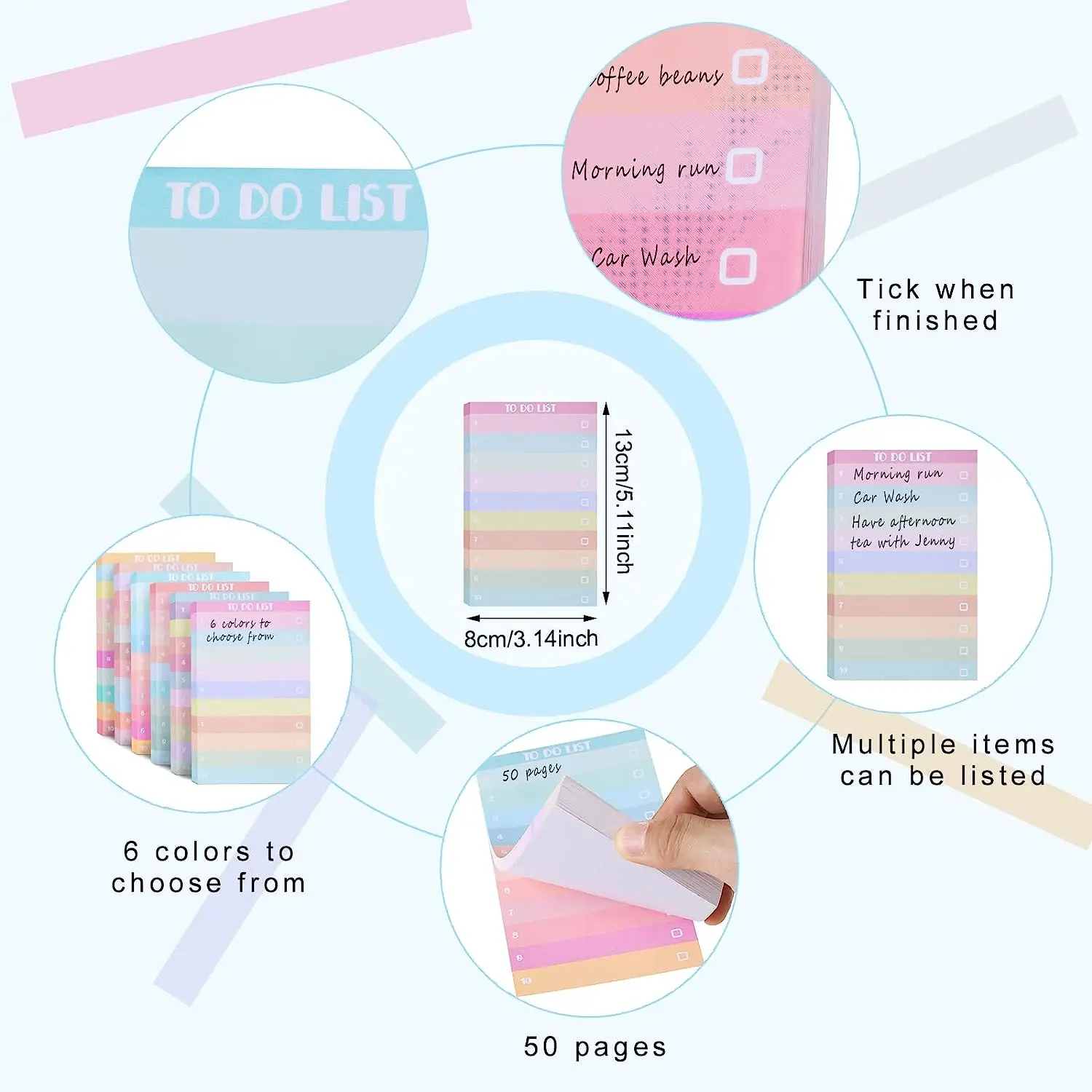 50 Sheets To Do List Sticky Notes Multicolors Lined Sticky Notes Portable Sticky Notes Memo Pad Notepad kawaii stationery