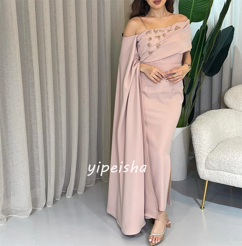 Customized Chinese Style Jersey Sequined Ruched A-line Off-the-shoulder Midi Dresses Homecoming Dresses Formal Casual Simple Ret