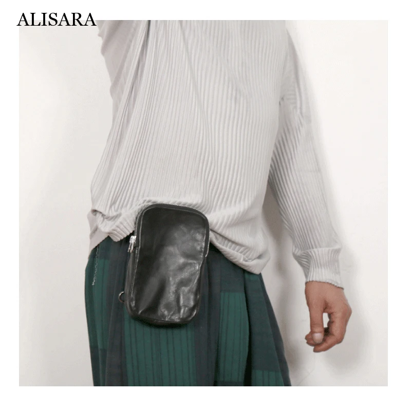 Waist Bag First Layer Sheepskin Leather Unisex Multifunctional Small Crossbody Shoulder Messenger Bag Casual Chest Bag