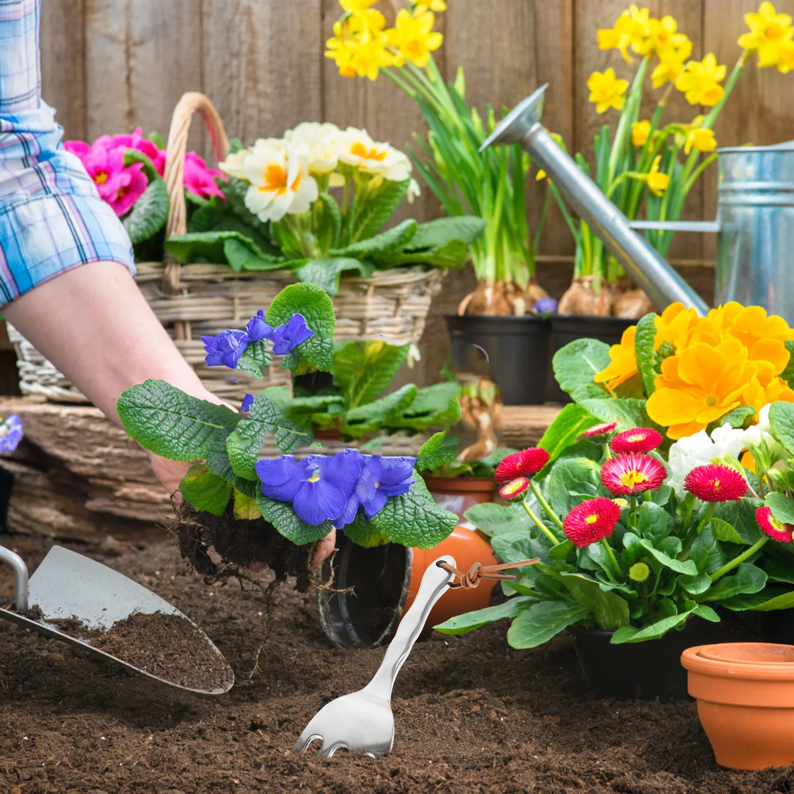 

Gardening Tools H Rake Four Claw Nail Lightweight Small Garden Rake H Cultivator Lawns Digging Weeding Planting Flowers Trees