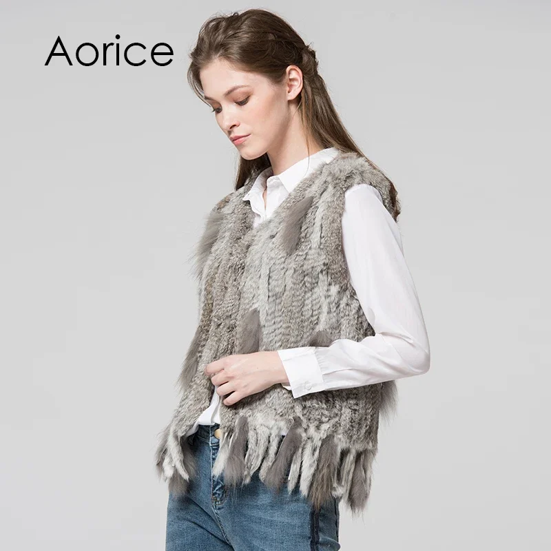 Frauen gestrickt handgemachte echte Kaninchen fell Weste Weste ärmellose Kleidungs stück Weste weibliche Natur pelz Mantel Jacke vr031