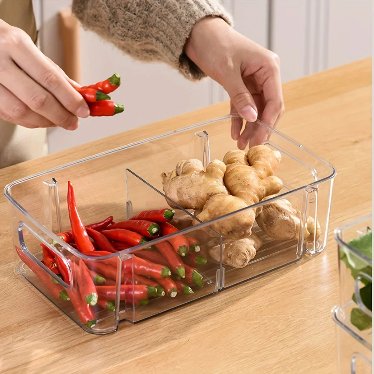 

2-Pack Clear Divided Fridge Storage Containers, Stackable Organizer Bins for Eggs, Fruits, Vegetables, Food Preservation