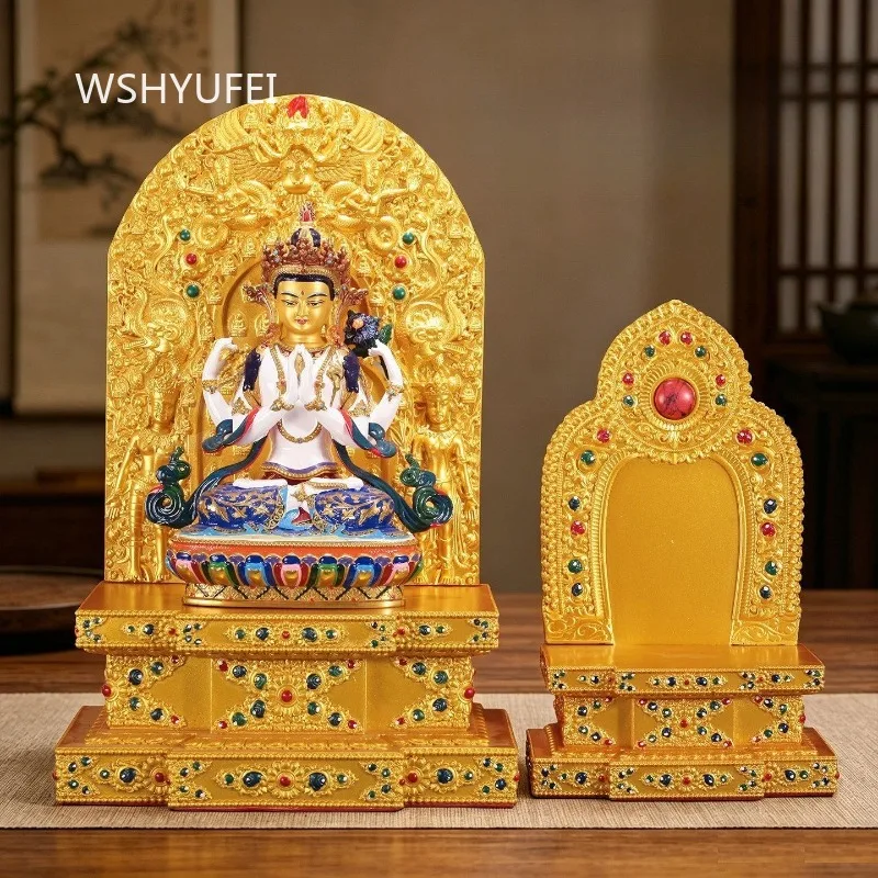 Detachable Tibetan Buddha Statue Throne Backlight Frame Inlaid Stone Altar Base Buddhist Figurine Stand Worship Table Decor
