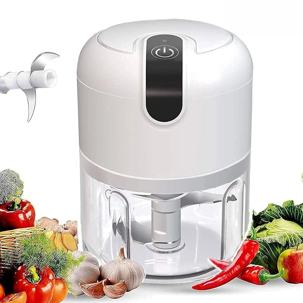 Mini Processador de Alimentos Elétrico 250ml Sem Fio USB para Alho, Vegetais e Temperos, Moedor Portátil