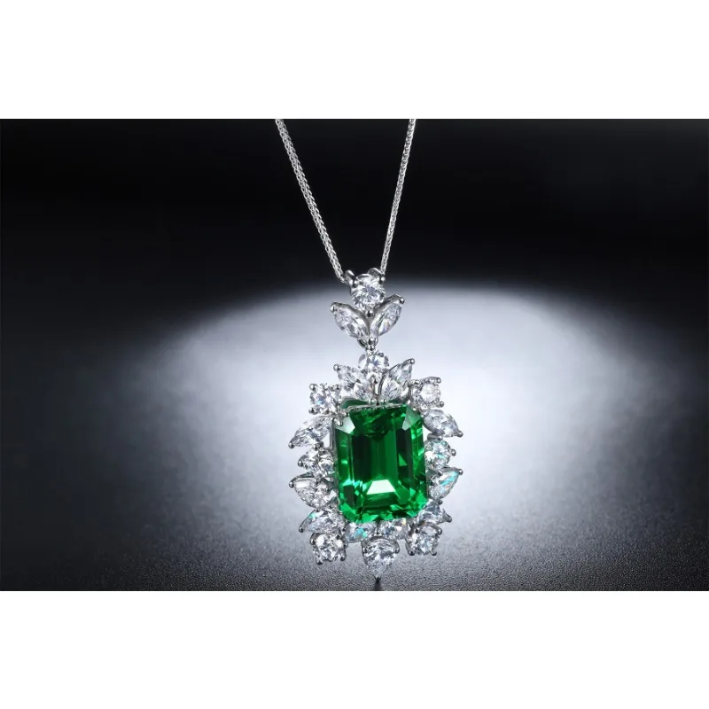 Ruihe New Retro Design 925 Silver 4.83ct Lab Grown Emerald Necklace Jewelry Set Wedding Engagement Birthday Fashion Jewelry