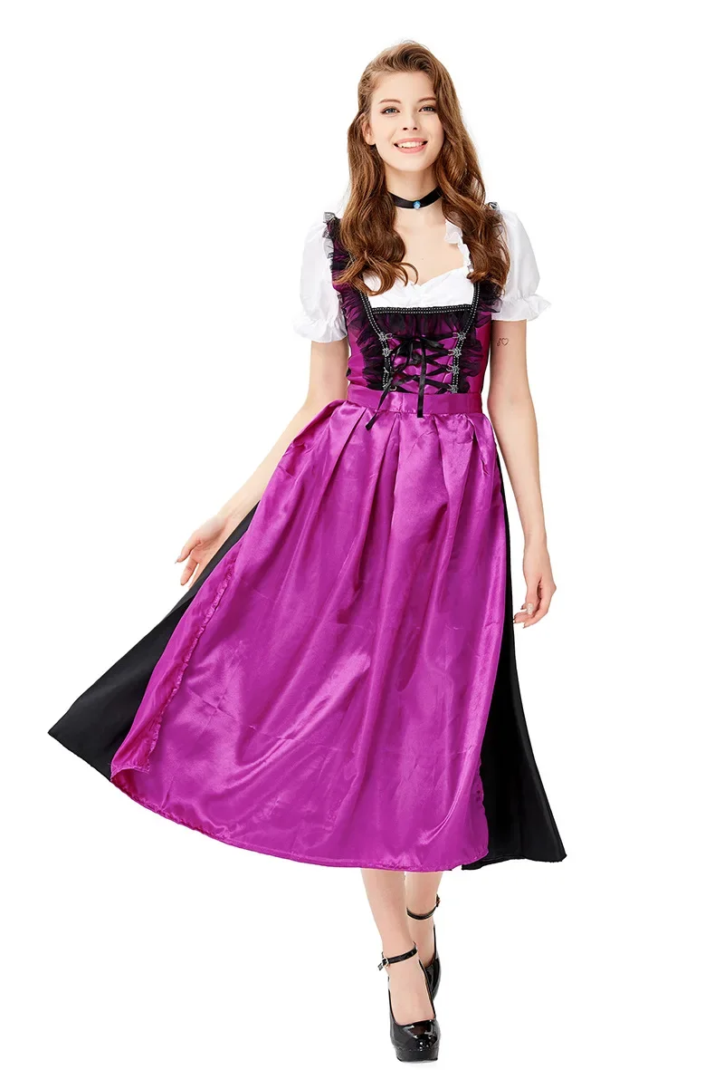 

German Ethnic Purple Beer Girl Waitress Cosplay With Apron Halloween Carnival Maid Bavarian Oktoberfest Women's Costume Outfits