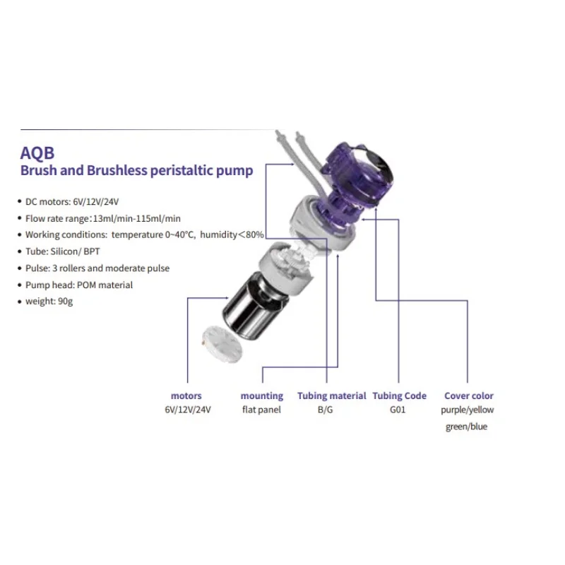 Cinyar AQB DC Brush Motor Micro Peristaltic Pump for Laboratory Industrial Filling Machine Parts Water Liquid Transfer Dosing