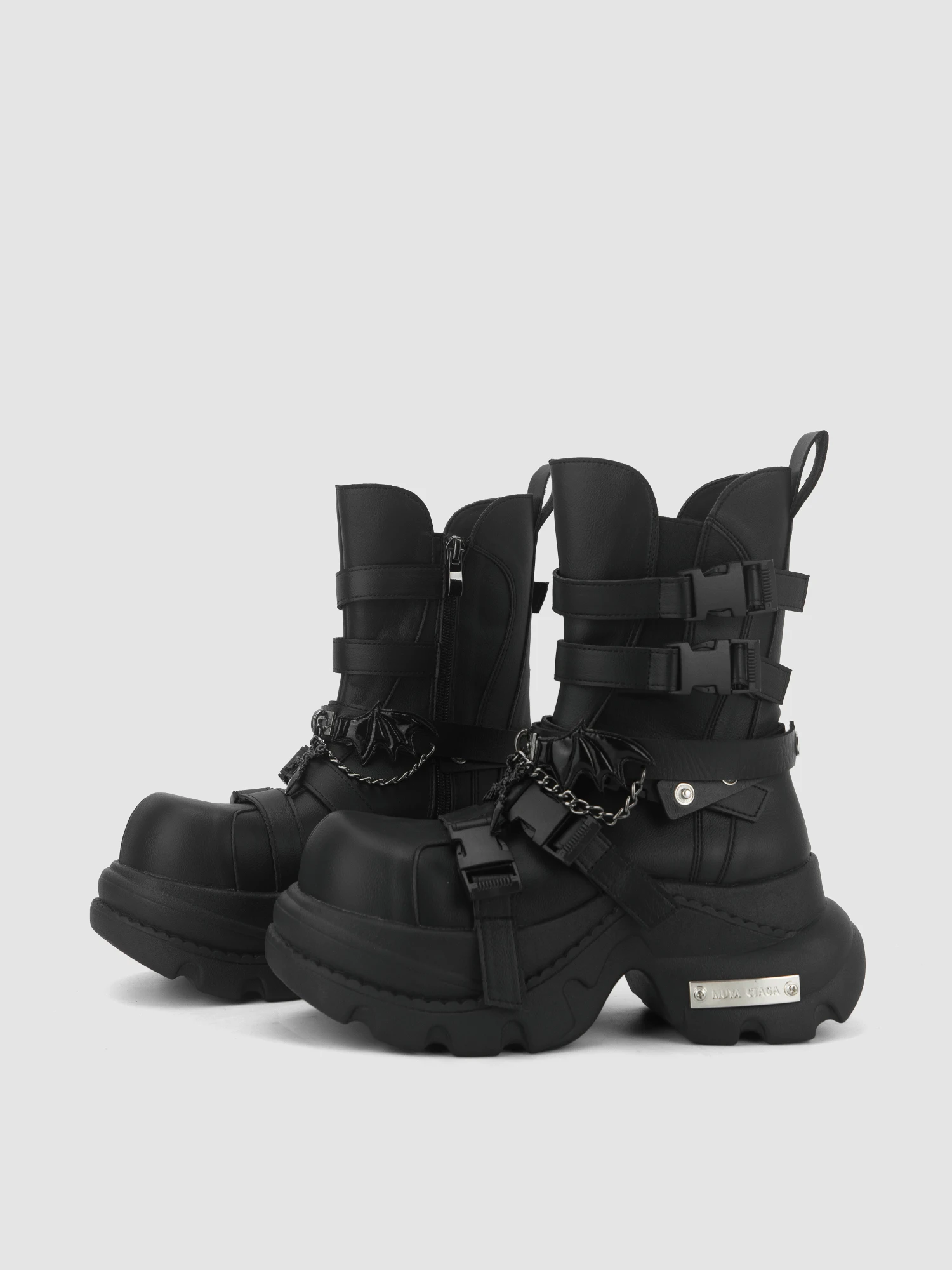 الأصلي ثقافة فرعية سميكة سوليد زيادة المرأة 2025 الخريف جديد حزام على قاطرة سلسلة فاسق أحذية بوت قصيرة 8 سنتيمتر