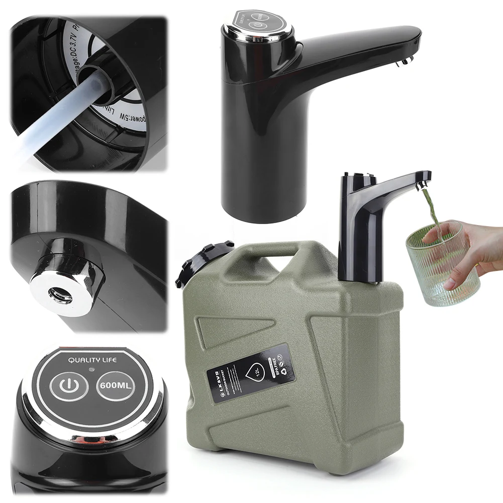 11L Outdoor Water Buckle Large Capacity Camping Water Bin with Faucet &USB Rechargeable Electric Water Pump Water Tank Dispenser