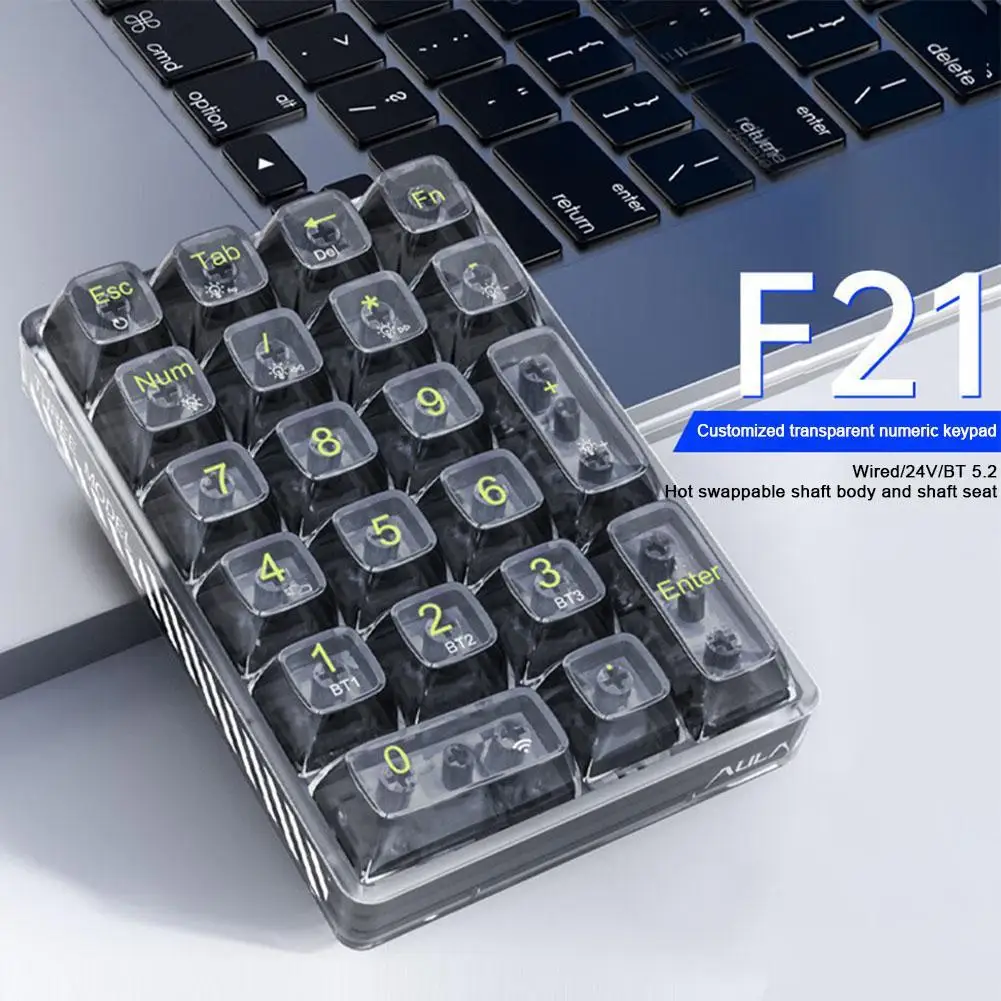 BUDI F21 Transparent Numeric Keypad 3 Mode RGB Backlit 21key Bluetooth Wireless Accounting Numpad Gaming Keyboard