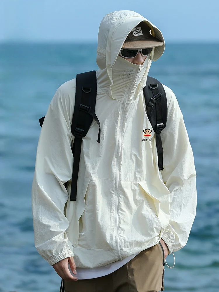 

PaulFrank Men's Outdoor Climbing Breathable Hooded Sun Protection Clothing Summer Faionable Loose Fit Long Sve Zipper