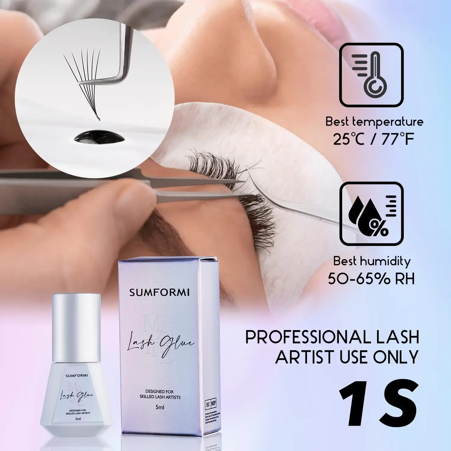 SUMFORMI 0.5S Dry Matte Eyelash Glue Waterproof Adhesive Eyelash Glue 15ML Transparent Cleaning Primer Increases Glue Viscosity