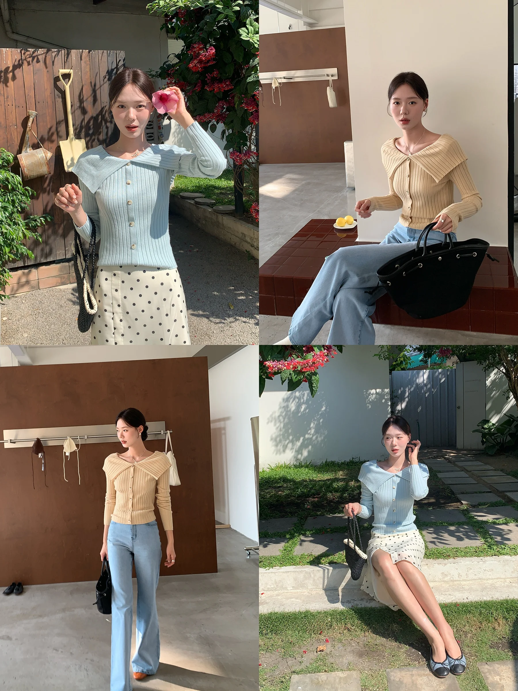 

Blue White Dr Large Flower Knitted Woolen Sweater Ele Collar Long Sve Early Spring Faionable Women's Camere Swe...