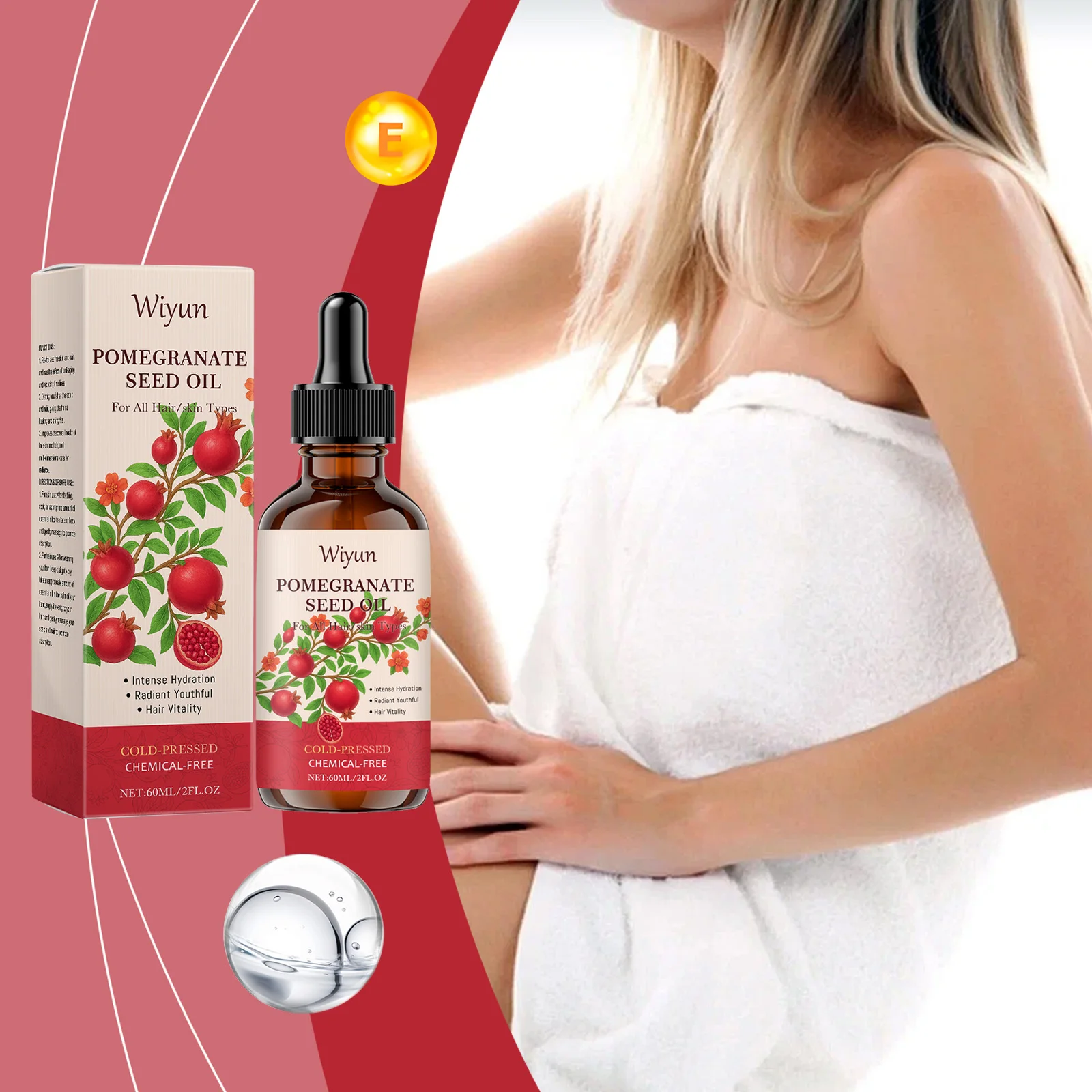 

Эфирное масло семян граната Wiyun: для глубокого увлажнения волос и кожи, разглаживания кожи и восстановления поврежденных волос.