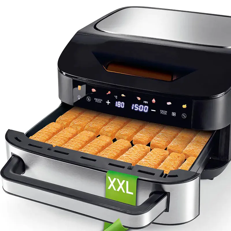 Multifunctional High Power 1700W+500W Electric Stainless Steel Modern Oil-Free Pizza Air Fryer Grill Baking Auto Operation Glass