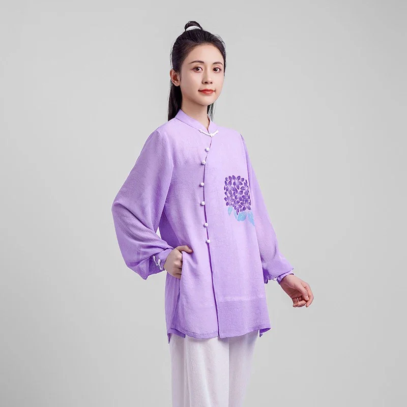 Women's Elegant Martial Arts Clothes Tai Chi Uniform Kung Fu Performance and Competition Costume Traditional Chinese Lavender