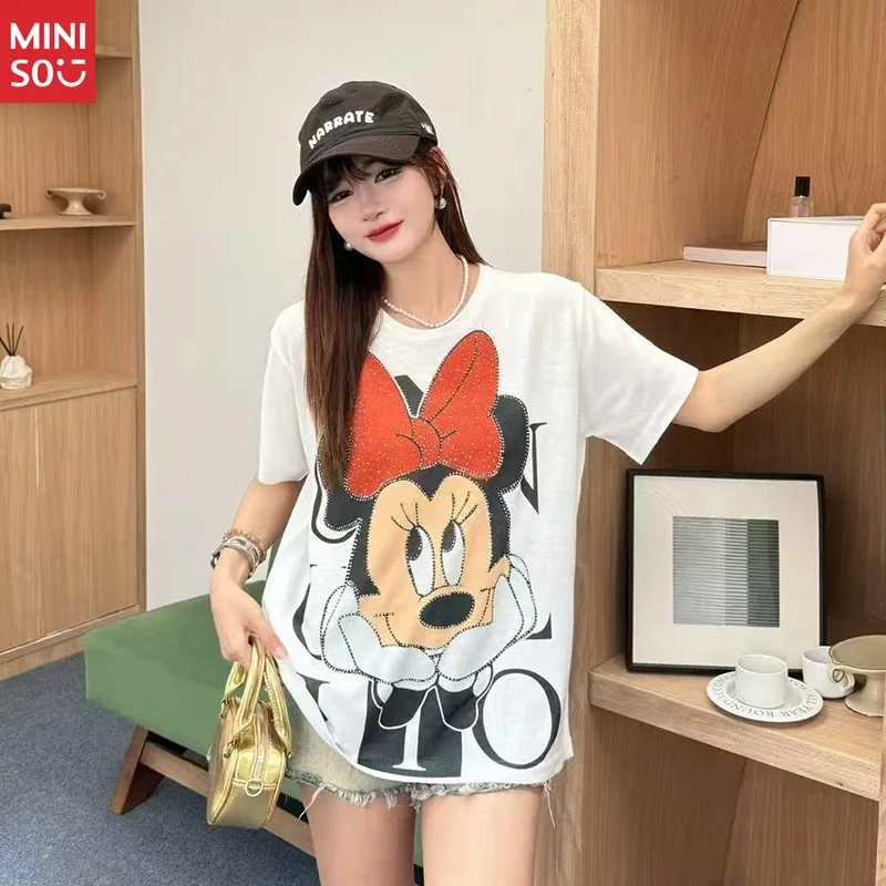 

Футболка Disney Linen-Blend, роскошный летний вязаный топ с кристаллами