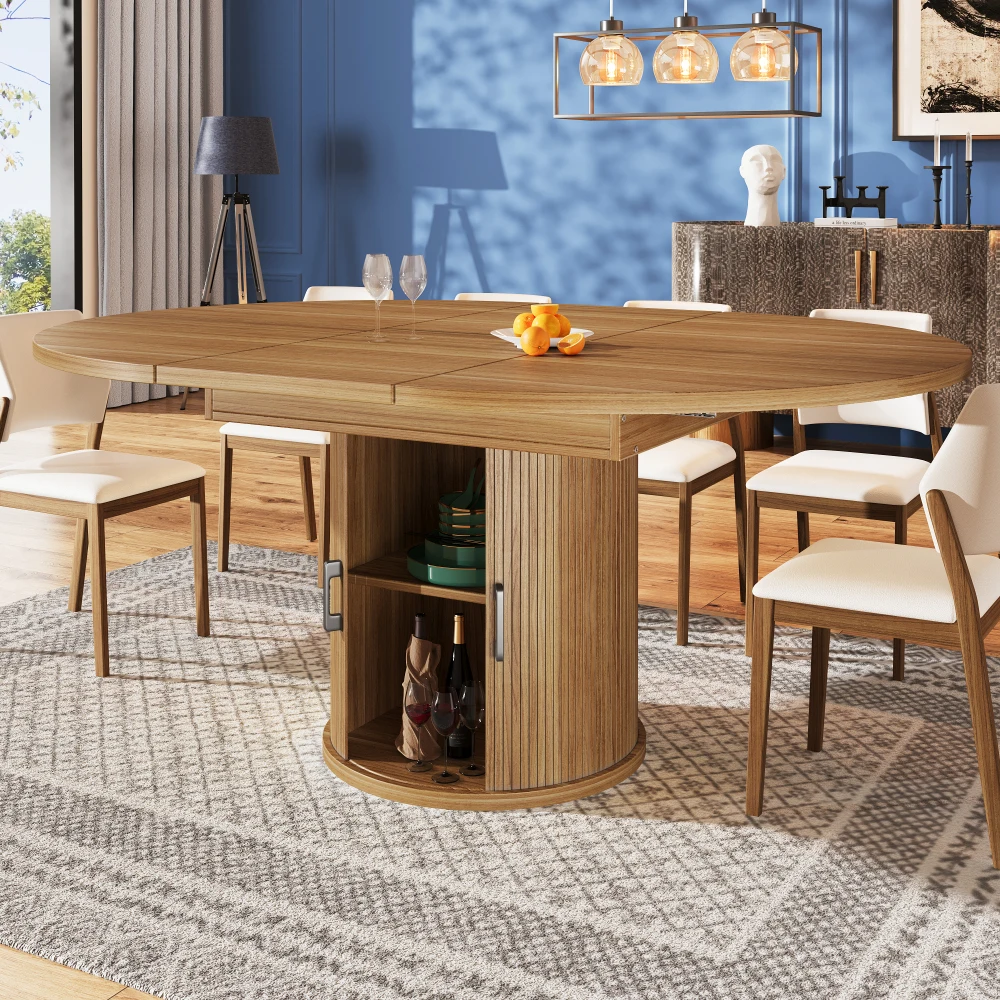 Uitschuifbare ronde eettafel, om tevormen tot ovale tafel van 118-158 cm, geschikt voor maximaal 6 personen, voor keuken, balkon of eetkamer.