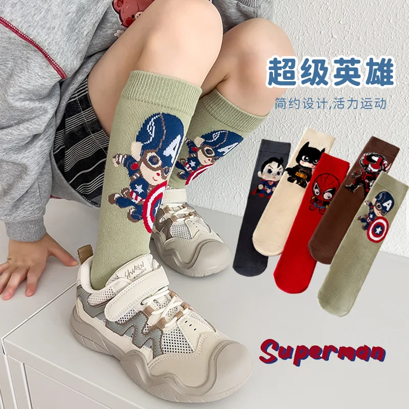 

1/6Pair For Marvel Long Socks Breathable, Sweat-Wicking, Odor-Resistant Cartoon Socks Combed Cotton Socks for Boys & Girls - Gif