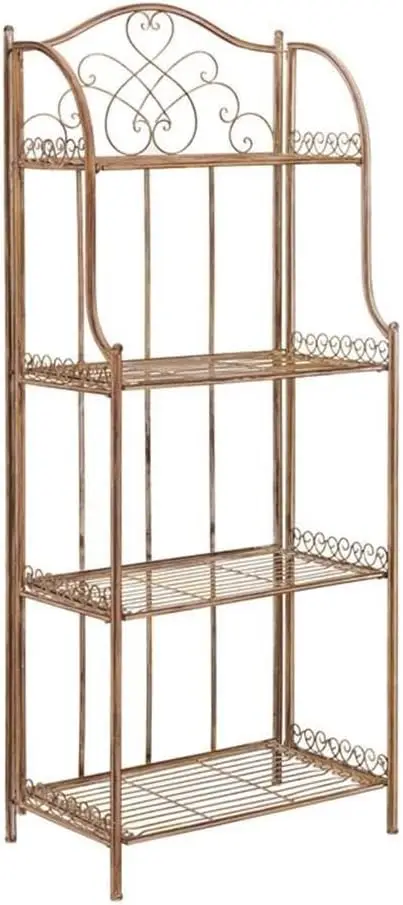 PAT5014A Collection Amaris Rusty Orange Wrought Iron 4 Tier Outdoor Bakers Rack Shelve