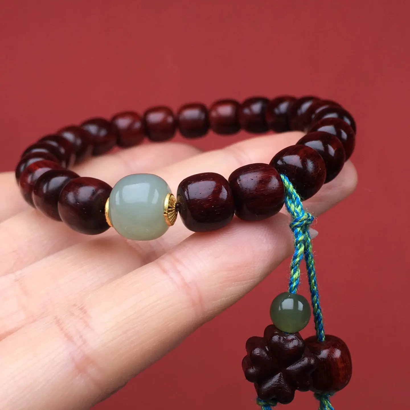 

High Density Indian Small Leaf Rosewood DIY Bracelet with Hetian Jade Accents for Men and Women Buddhist Prayer Beads Gifts