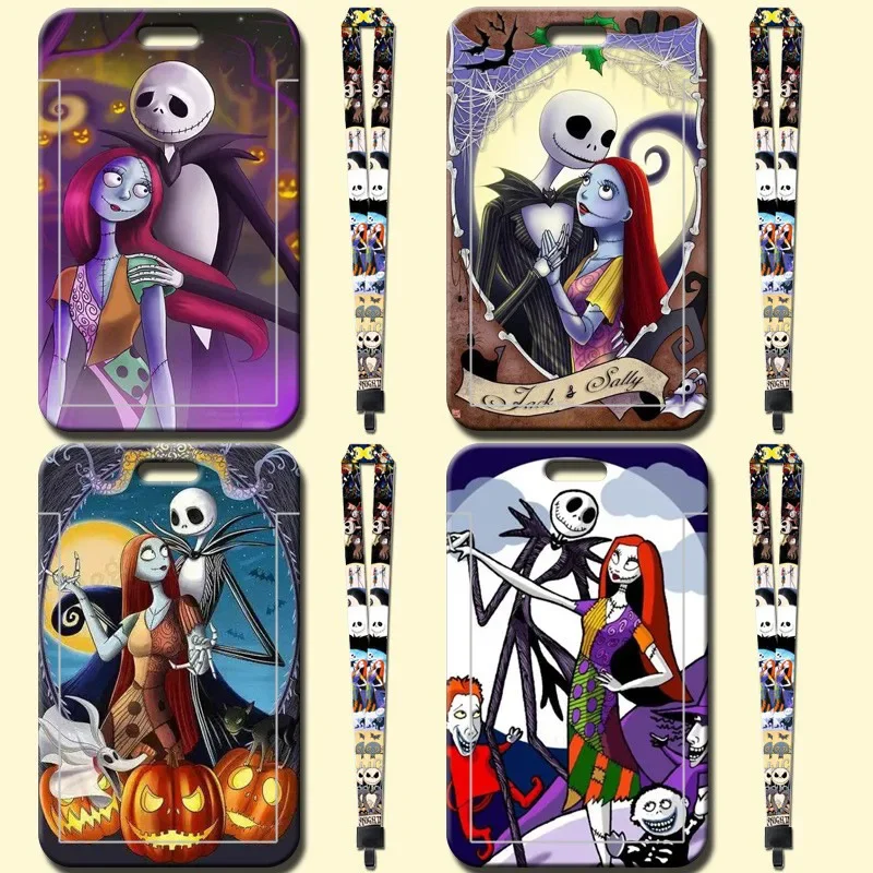 

Halloween Cute Cartoon Bus Card with Neck Hanging String Student Meal Key Chain Christmas Fright Night ID Holders Wallets