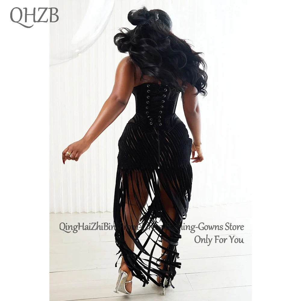 Customized Elegant Black Tassel Woman Cocktail Dresses for Special Events Long Sweetheart Prom Party Birthday Dress Summer 2025