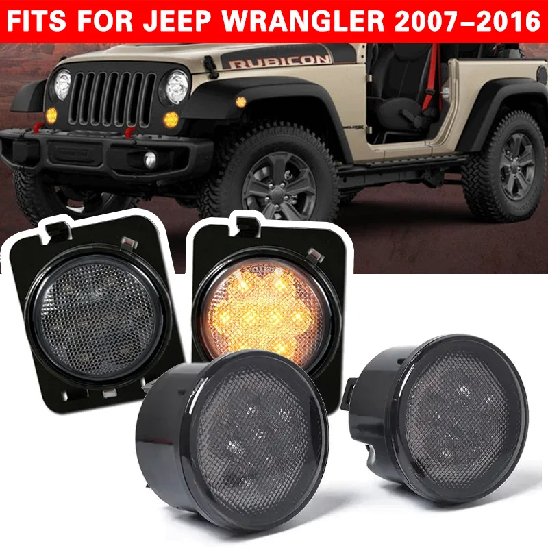 

2X Smoke Lens Amber Led Front Turn Signal Light 2X Amber Fender Side Marker Parking Lamp for Jeep Wrangler Jk 2007-2017