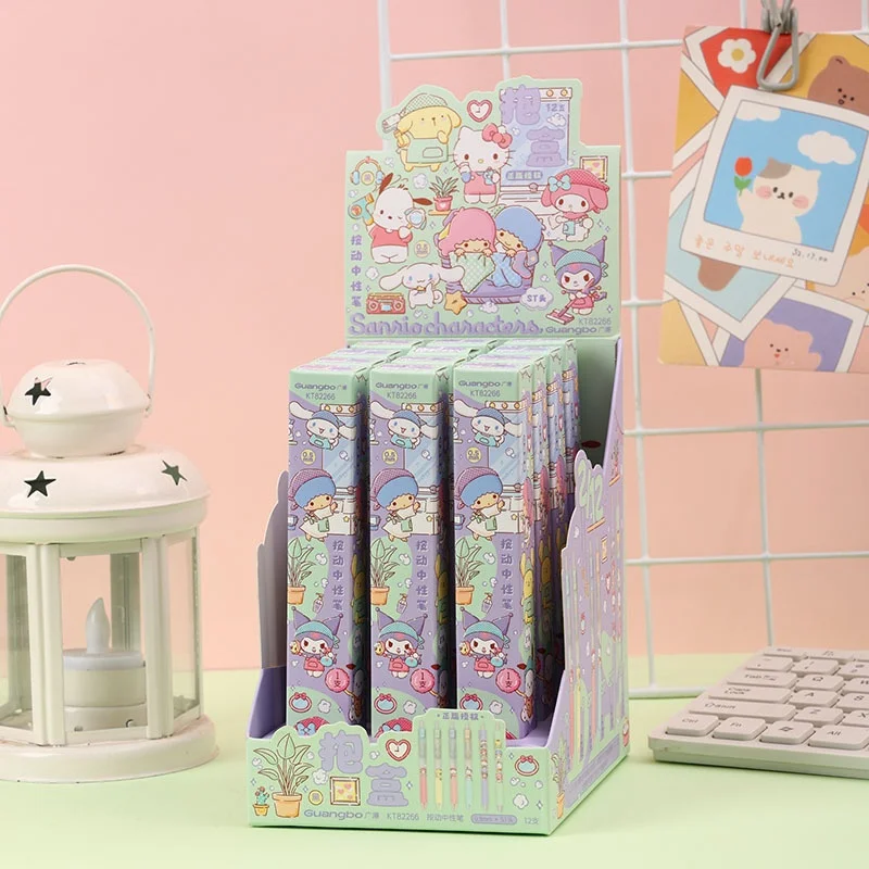 

12pcs/lot Sanrio Kuromi Melody Cinnamoroll Kitty Gel Pen Cute PomPomPurin 0.5mm Black Ink Press Signature Pens School Supplies