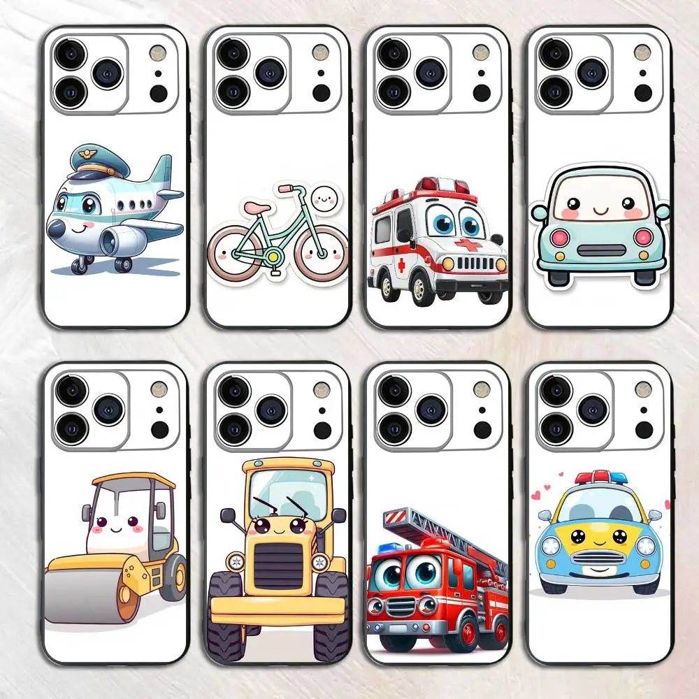 

Kawaii Vehicles Silicone Soft Phone Case For iPhone17,16,15,14,13,12 Pro Max Plus X XR SE Cover