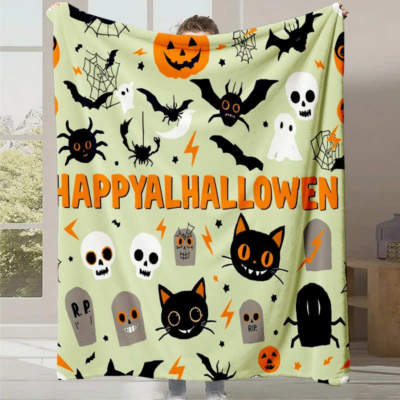 

2025 digitally printed coral fleece flannel blanket office nap casual blanket halloween gift printed blanket